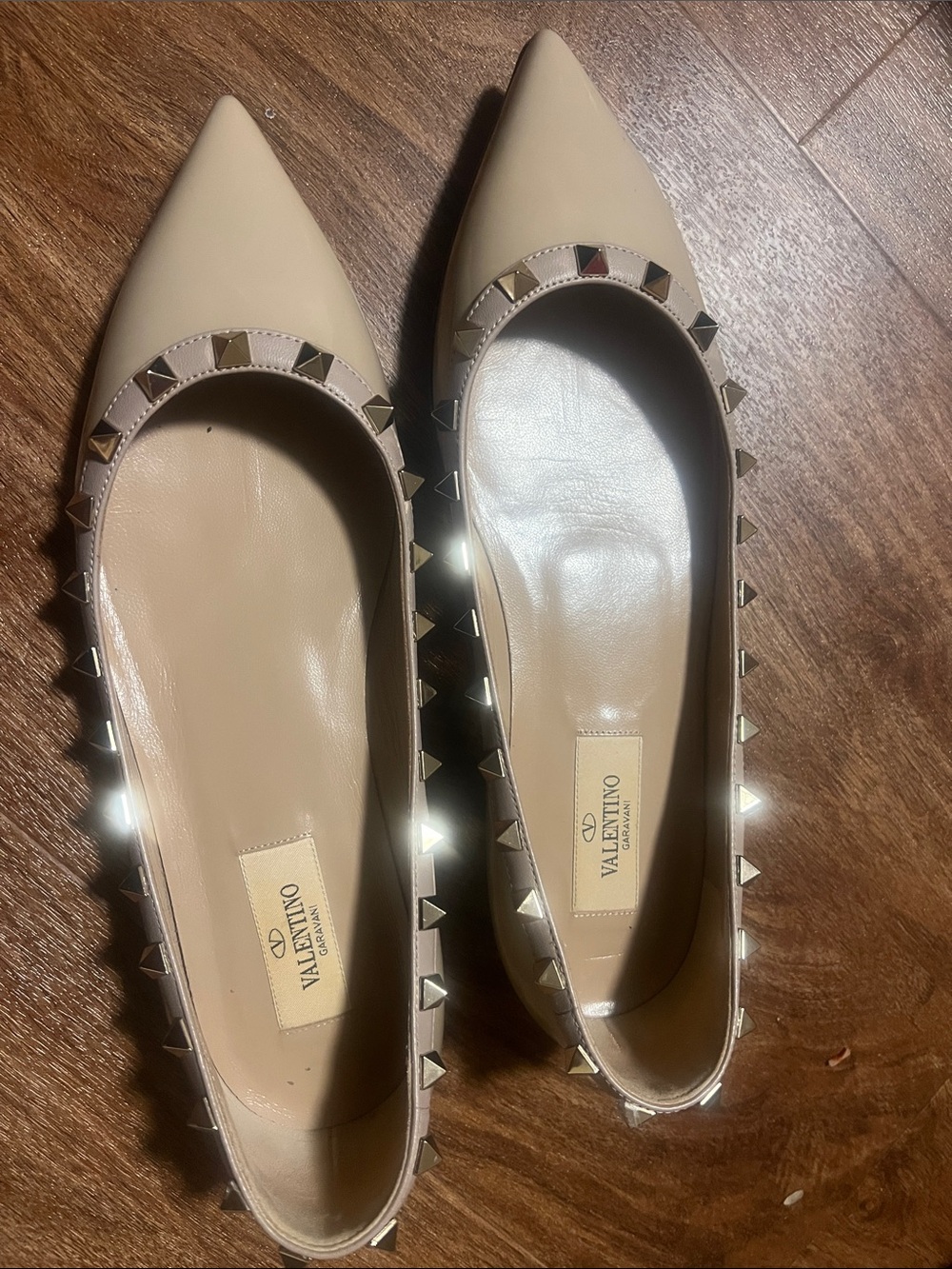 Valentino Nude Pointed Rockstud Ballet Flats